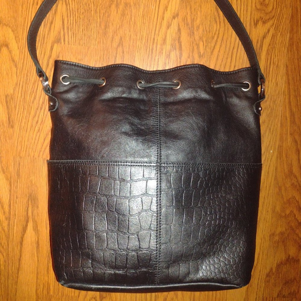 Valez Black Faux Drawing bag# - Picture 2 of 4